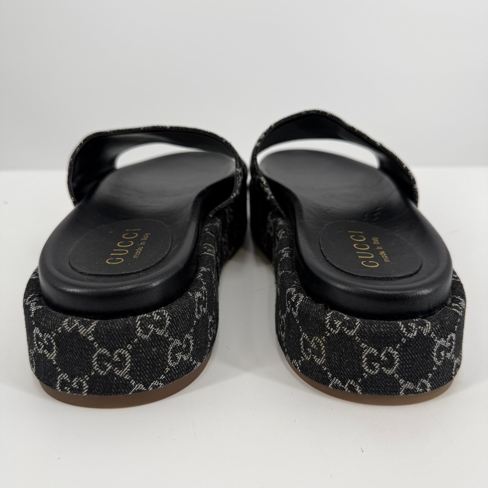 Gucci Platform Slides Womens 42/US 12 Black GG Monogram Denim Sandals Condition - Picture 5 of 9